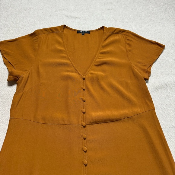 Madewell Ochre Brown Crepe Vneck Button Front Dress S - Picture 5 of 8